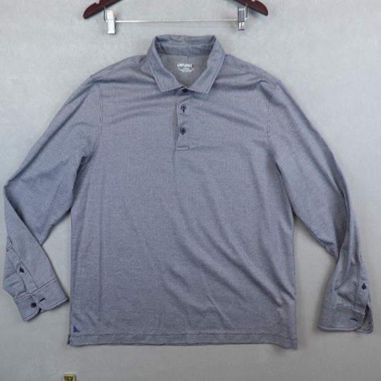 UNTUCKit Polo Shirt Mens Large Long Sleeve Damaschino Diamond Bridseye Gray