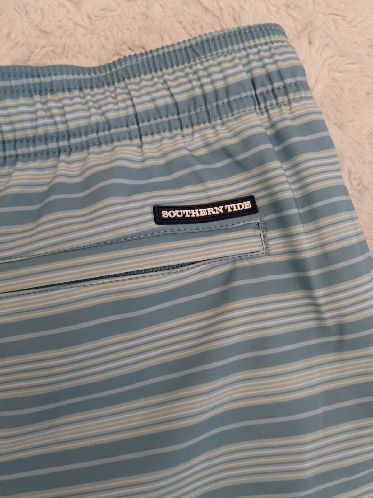 NWT Southern Tide Swim Trunks Men XXL Carmel Striped 6" Inseam Ocean Teal $89.50