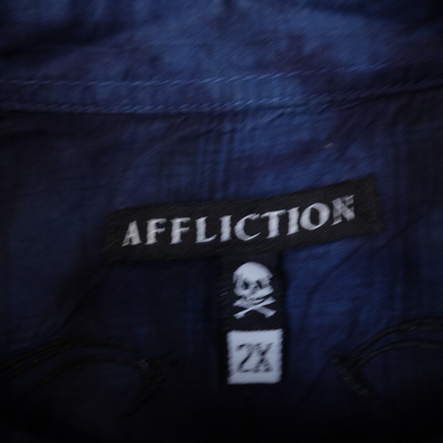 Affliction Shirt Men Blue Tie Dye Embroider Patch Cross Angel Wings Spellout Y2K