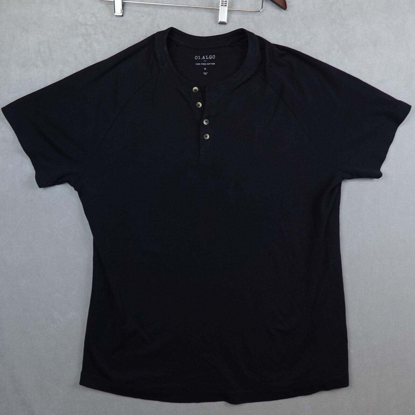 01.Algo Henley Shirt Mens XL Black Short Sleeve Pima Cotton Stretch