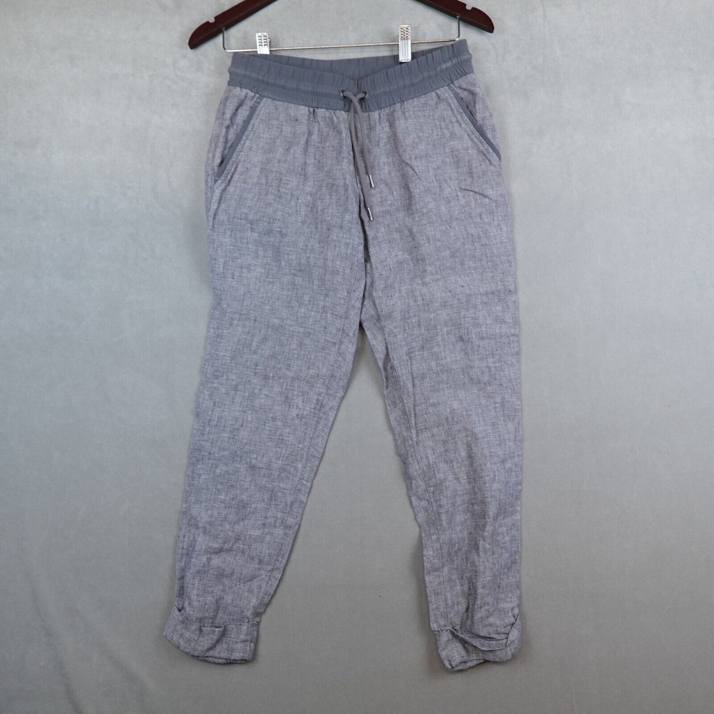 Athleta Bali Ankle Linen Pants Size 0 Gray Pull On Pockets Drawstring