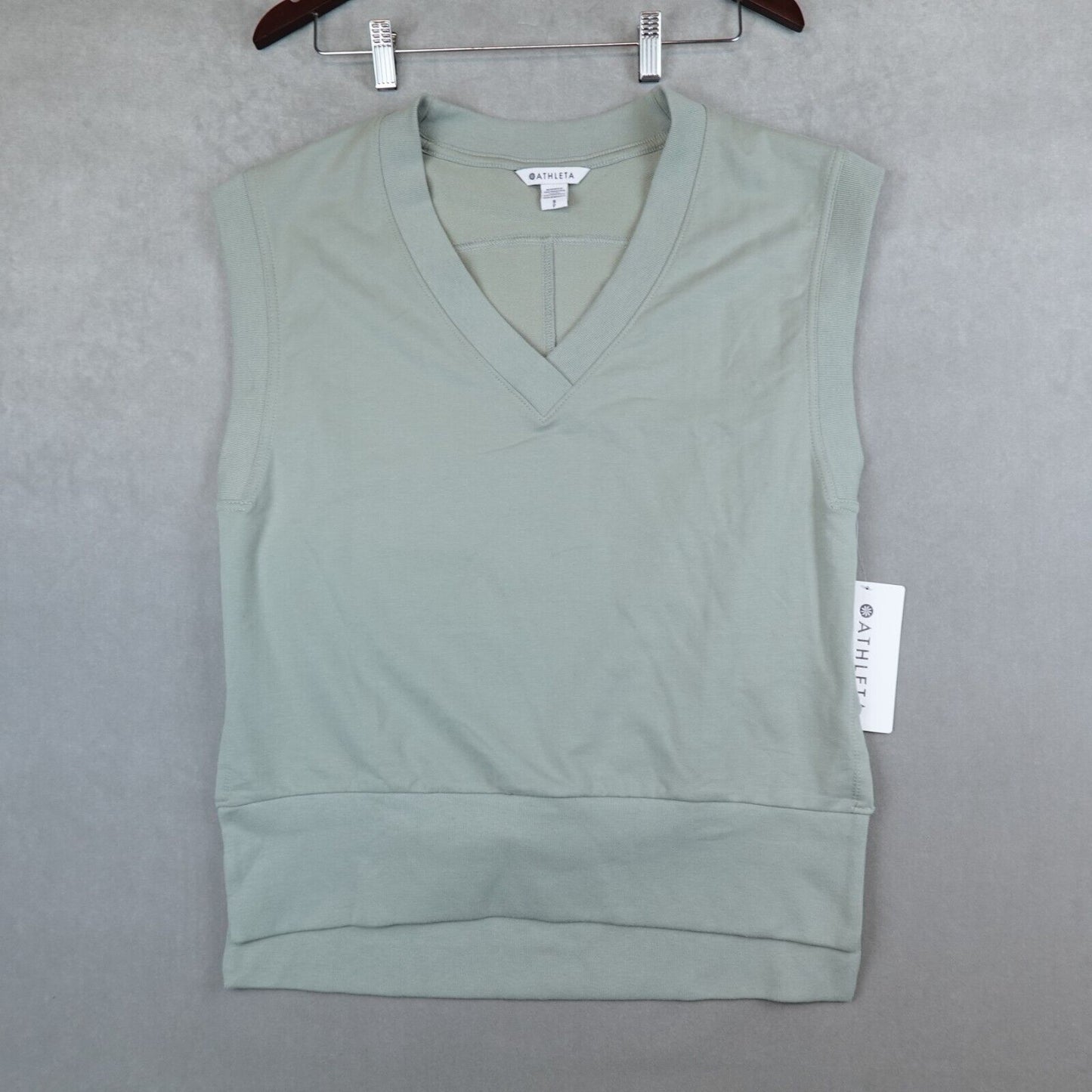 NWT Athleta Sweatshirt Women Small Green Retroterry V Neck Tee Top Athletic New