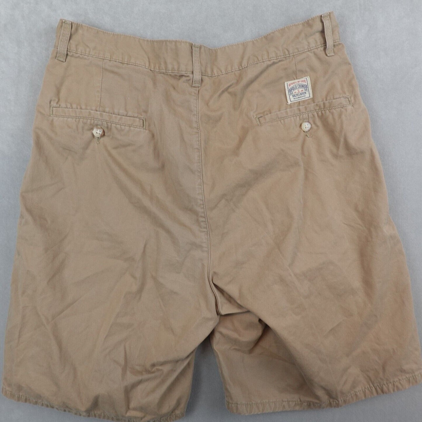 VTG Polo Ralph Lauren Shorts Mens 33 Chino Khaki Pleated Made In USA