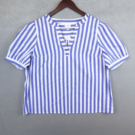 NWT J Crew Poplin Popover Top Relaxed Short Sleeve Blue White Stripe Size Large