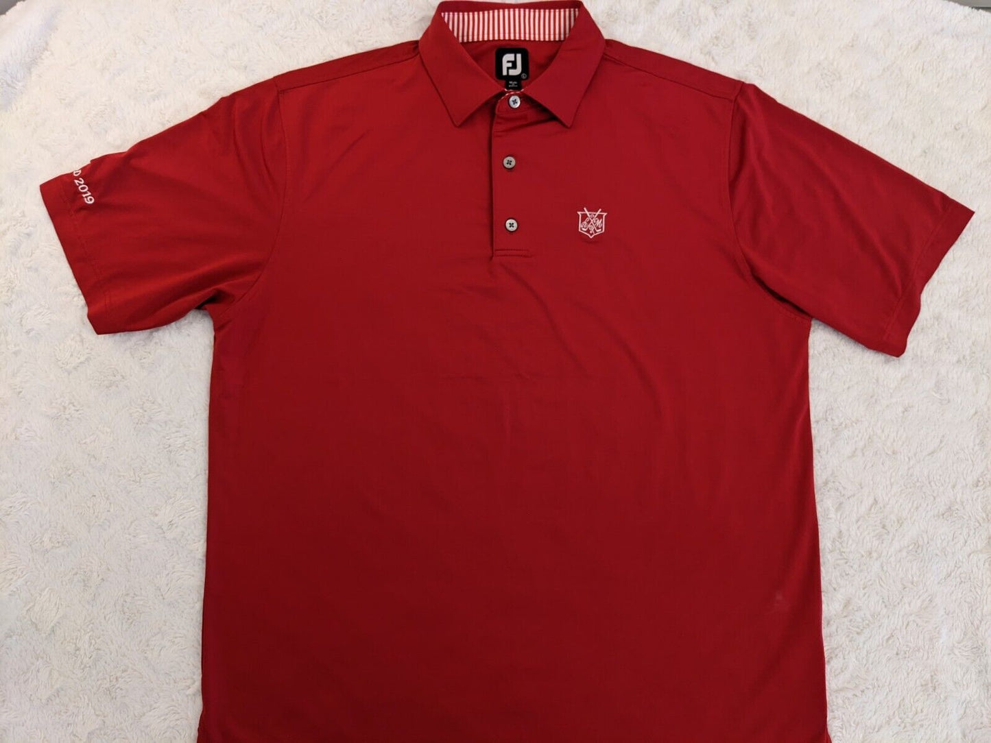 Footjoy FJ Polo Shirt Men Large Red Short Sleeve Stripe Golf Logo Performance