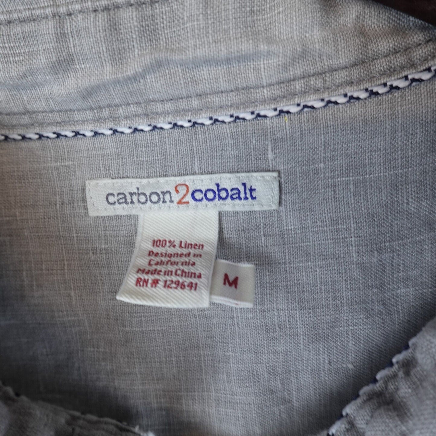 Carbon 2 Cobalt Shirt Mens Medium 100% Linen Gray Short Sleeves Button Up