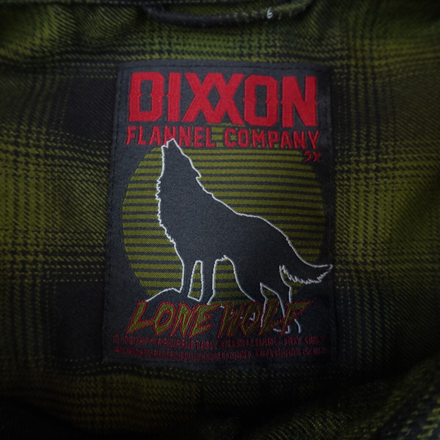 Dixxon Flannel Shirt Men 5XL Pearl Snap Plaid Lone Wolf Long Sleeves Biker Green