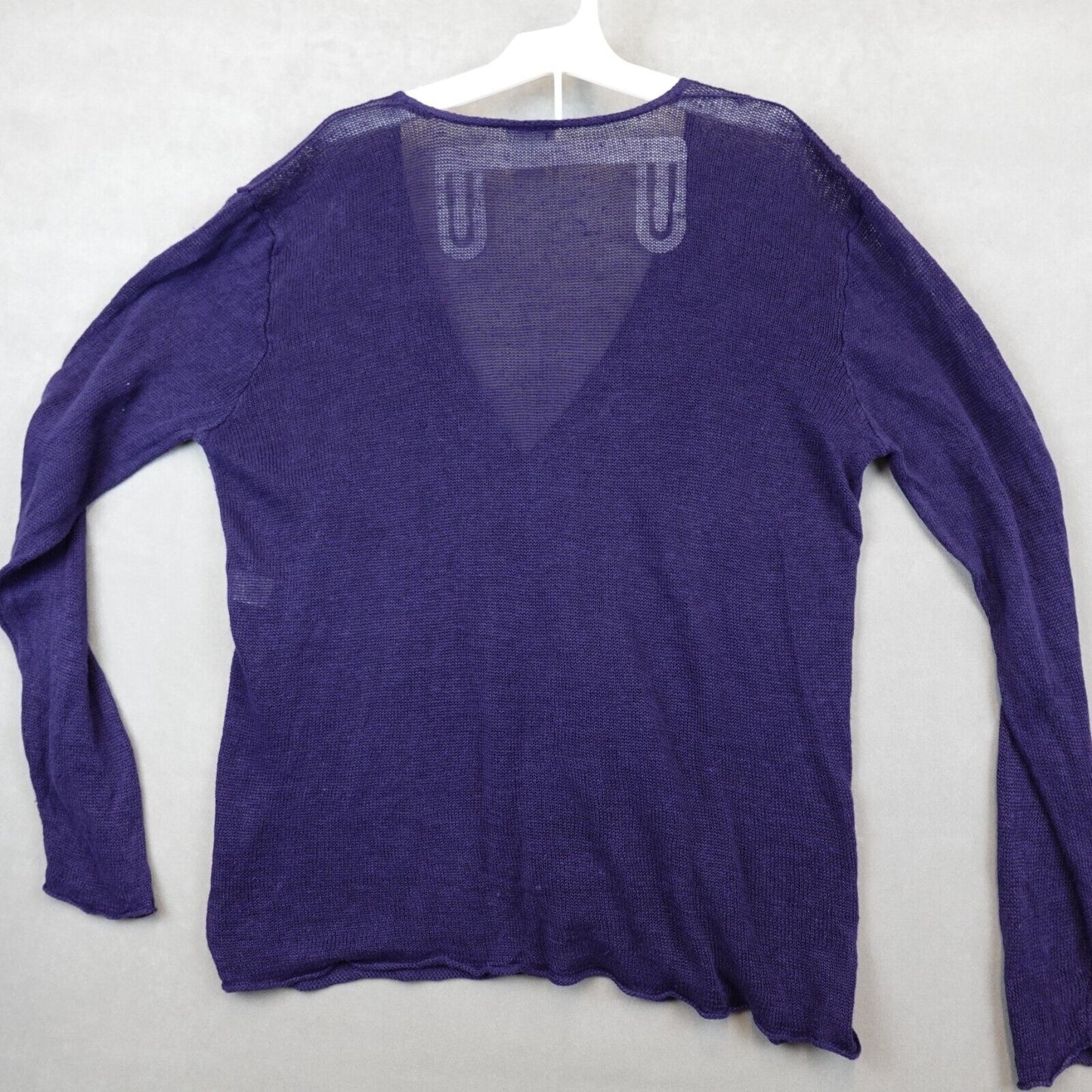 LL Bean Cardigan 100% Linen Open Knit Sweatshirt Women Large Button Front Purple