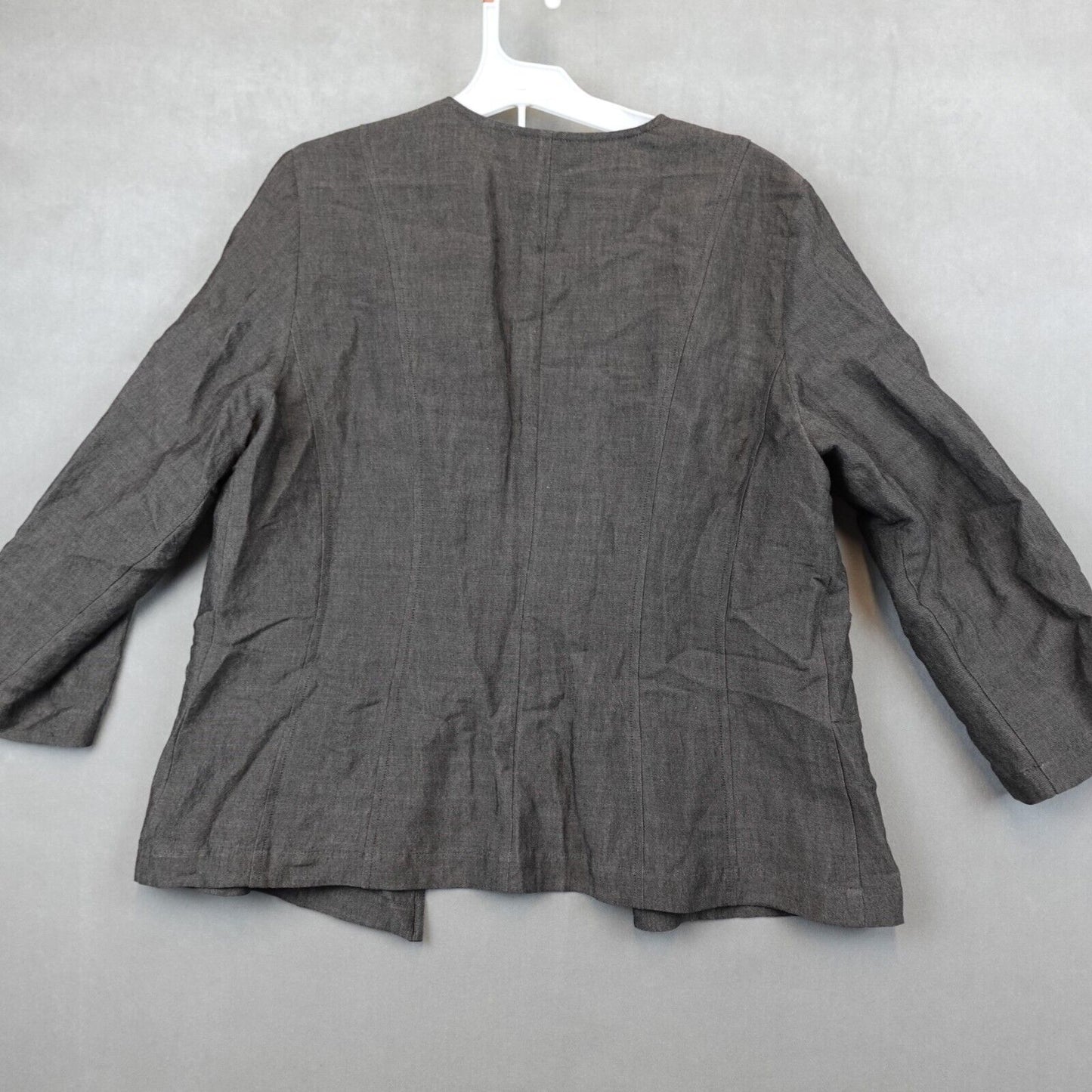 Eileen Fisher Cardigan Top Womens Medium 3/4 Sleeve Open Front Linen Viscose