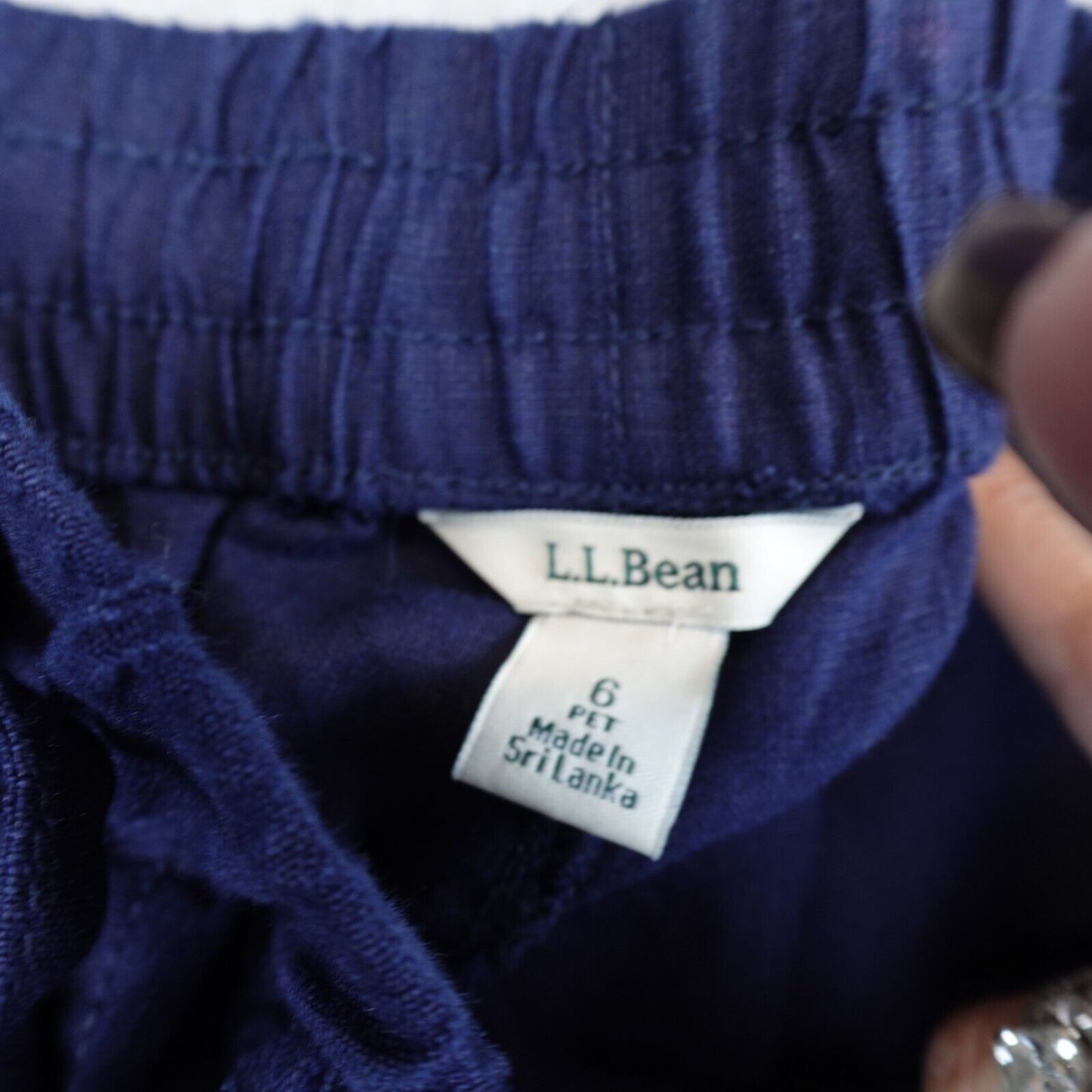 LL Bean Linen Pants Womens Classic Navy Blue Straight Leg Pull On Size 6 Petite