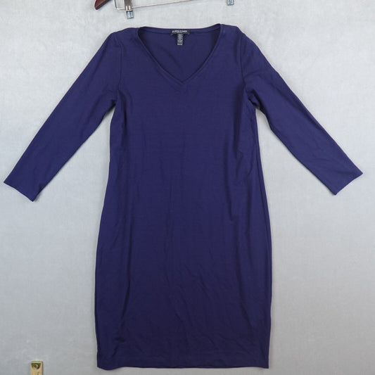 Eileen Fisher Dress V Neck Women Size PP Long Sleeve Jersey Blue Comfort