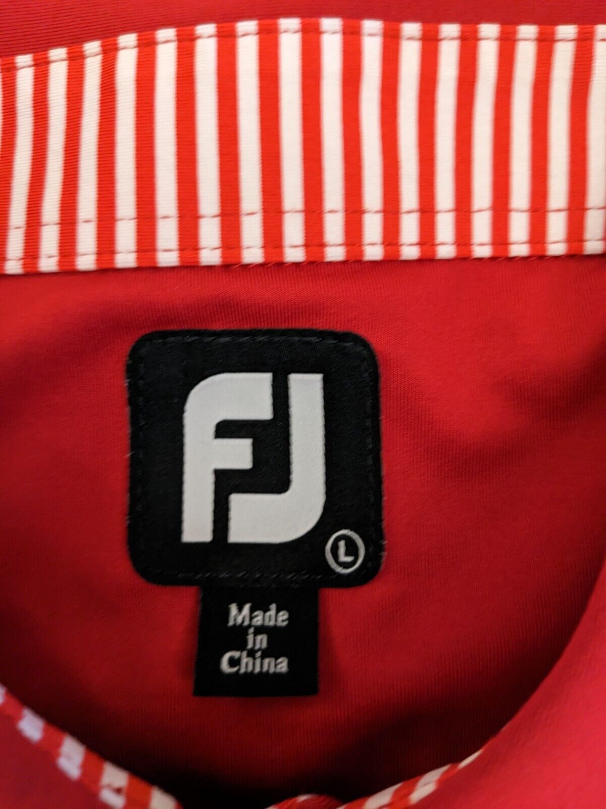 Footjoy FJ Polo Shirt Men Large Red Short Sleeve Stripe Golf Logo Performance