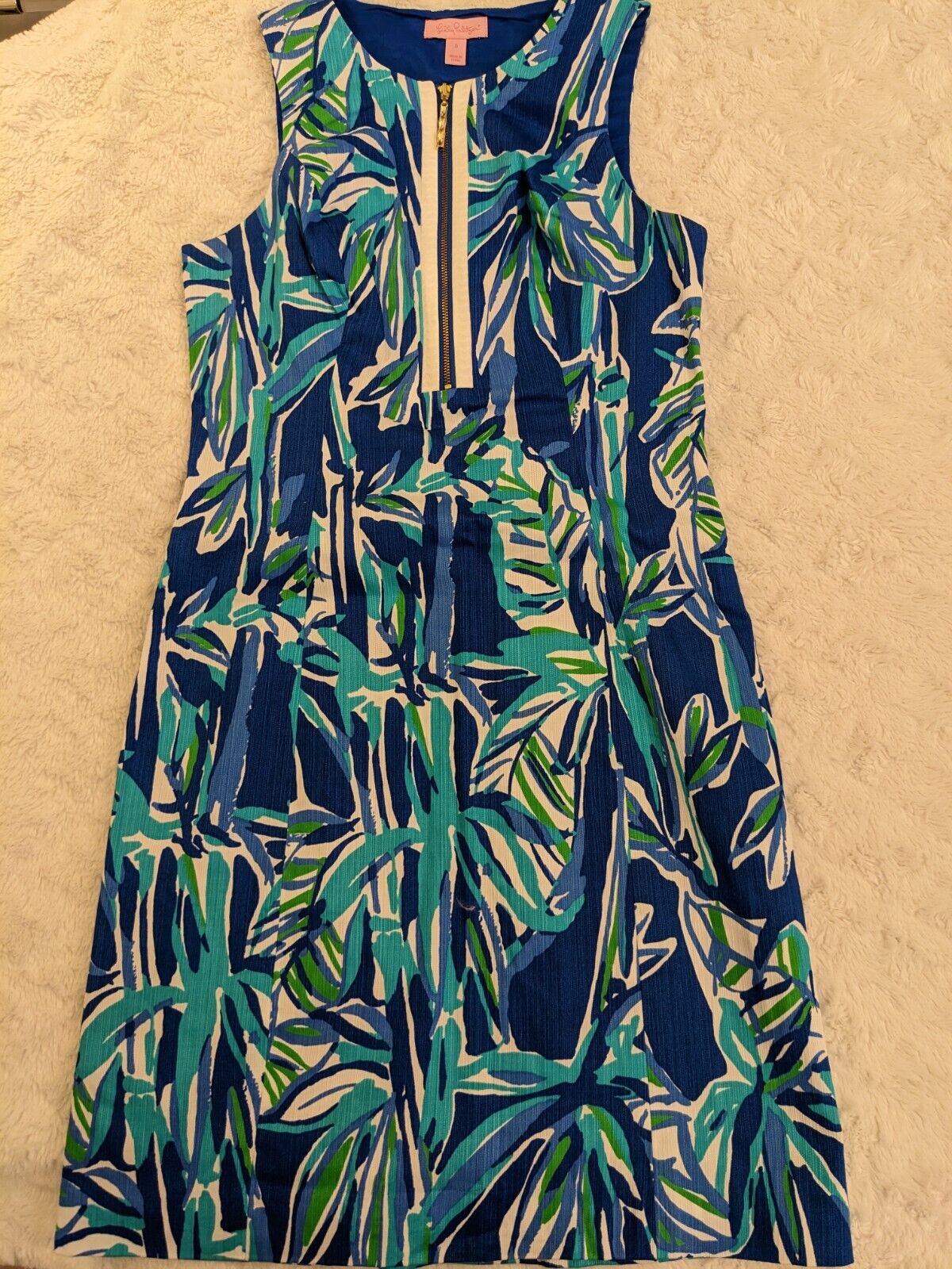 Lilly Pulitzer Penelope Dress Womens 0 Blue Crush Bamboo Print Shift Zip Cutout