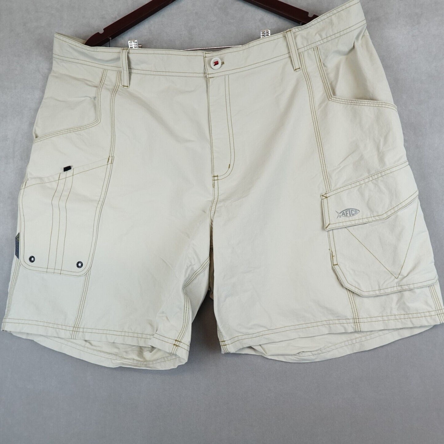 AFTCO Fishing Shorts Mens 46 Cargo Beige Stealth Swimming Original Elastic Waist