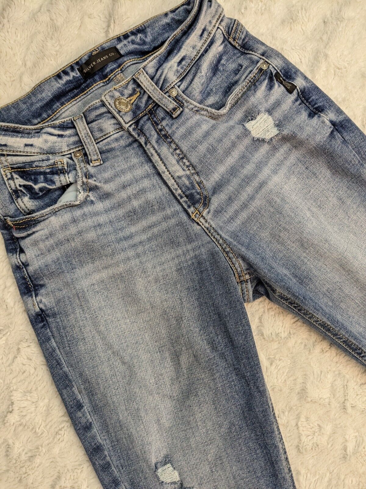 Silver Jeans Womens 25 x 27 Avery Skinny Blue Distressed Light Wash