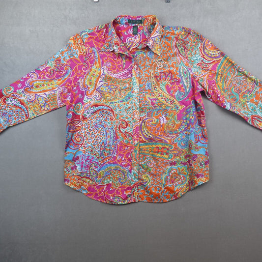 Lauren Ralph Lauren Shirt Floral Paisley Button Up Womens Size XL Long Sleeve