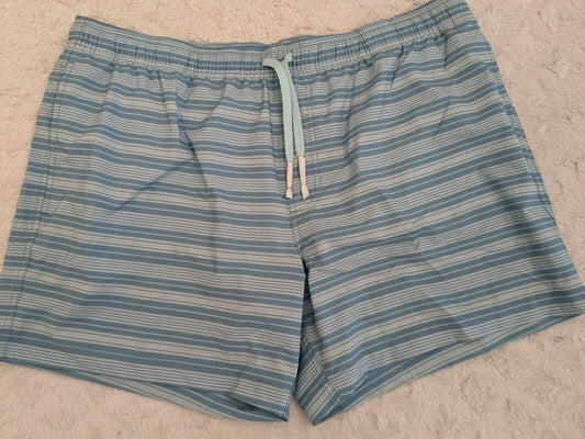 NWT Southern Tide Swim Trunks Men XXL Carmel Striped 6" Inseam Ocean Teal $89.50