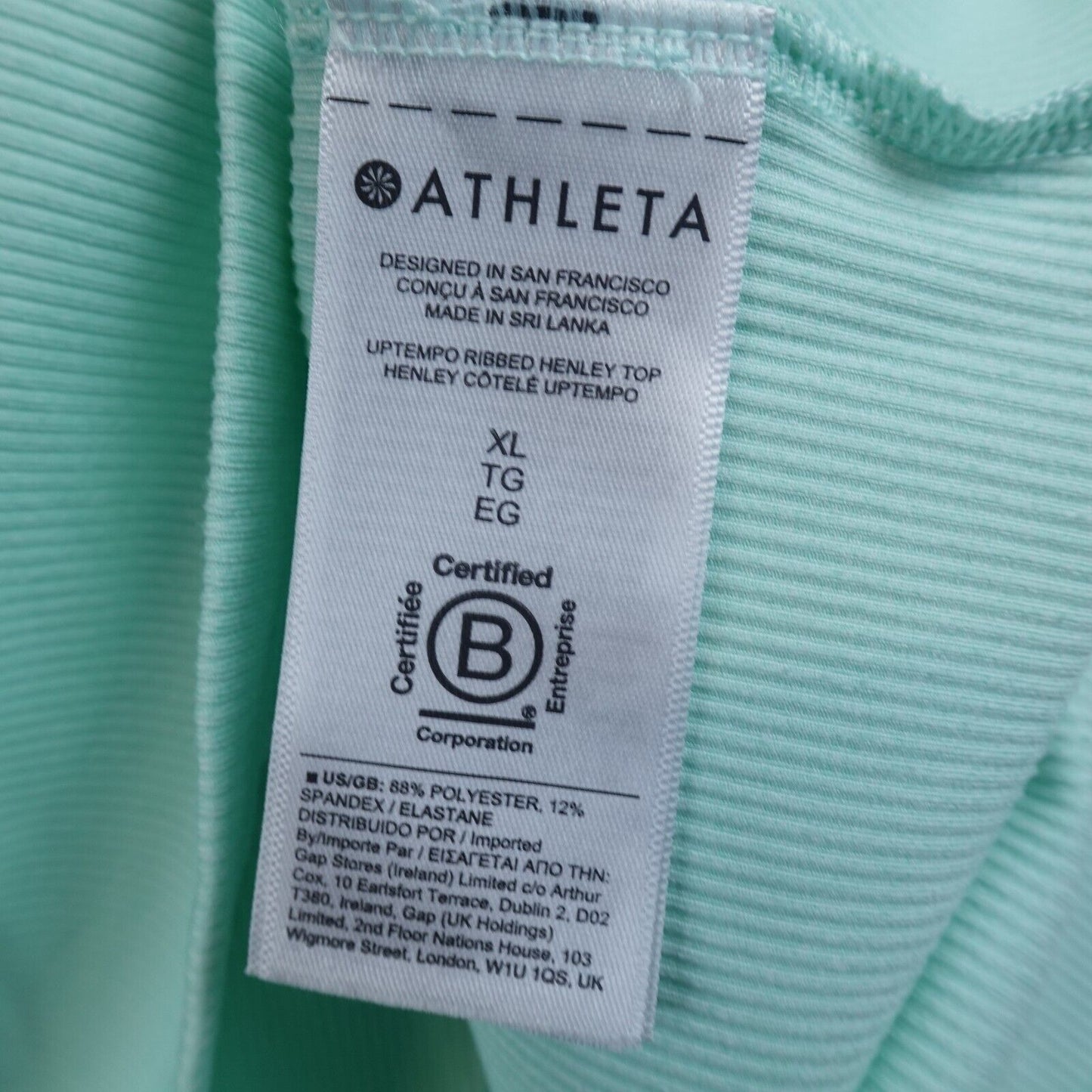 Athleta Uptempo Ribbed Henley Top Womens Size XL Mint Long Sleeve Ribbed Shirt