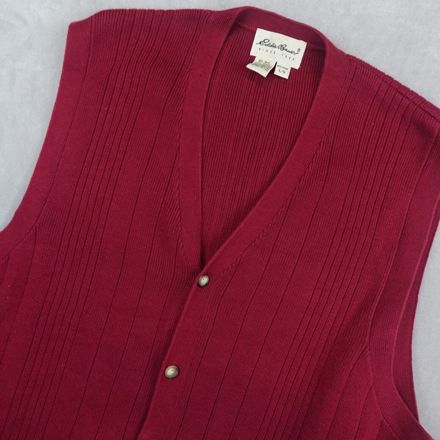 Eddie Bauer Sweater Vest Cardigan Mens Large Cotton Vintage Knit Red Granpa