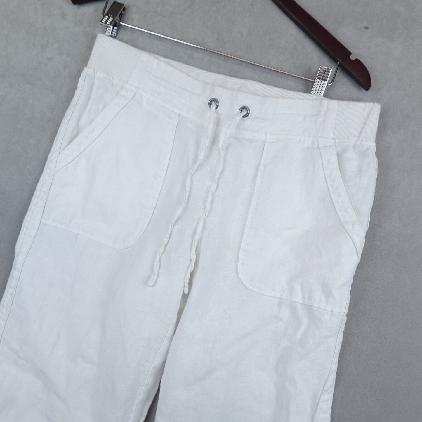 Athleta Cabo Linen Pants Wide Leg Jogger Size 8 White Drawstring Pockets