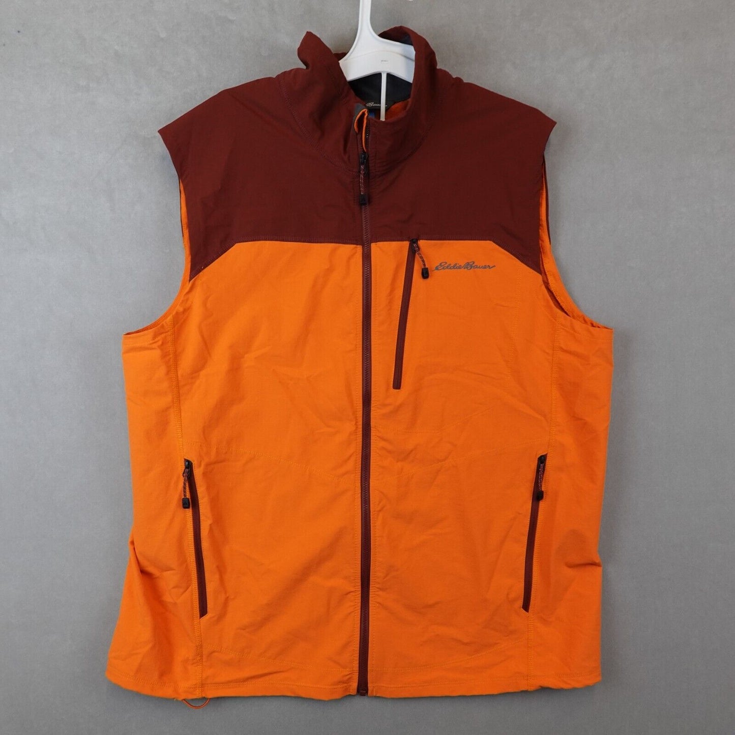 Eddie Bauer Vest Men Large Orange First Ascent Full Zip Pocket Windbreaker Light