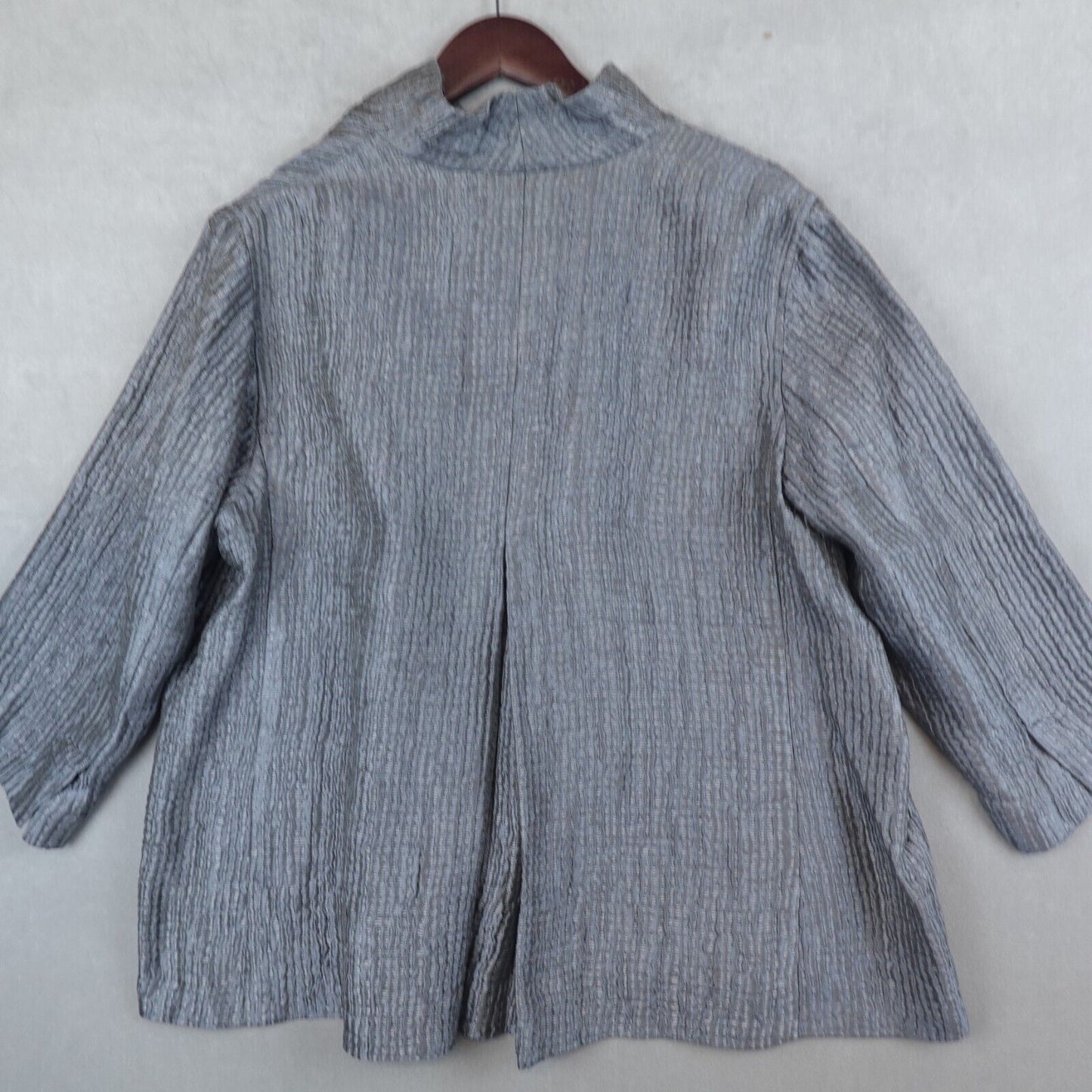 Eileen Fisher Cardigan Open Front Silk Blend Womens Large Metallic Gray Pockets