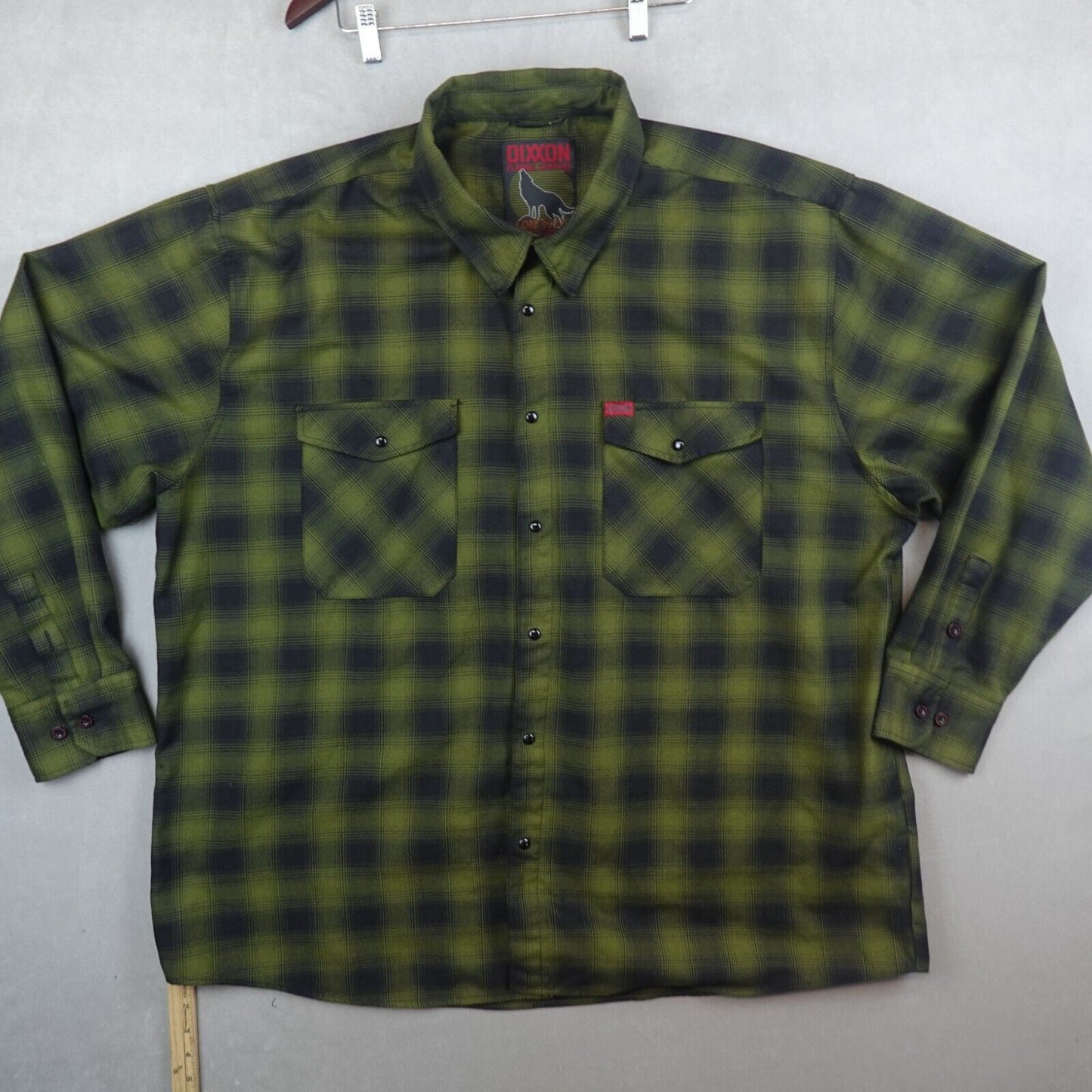 Dixxon Flannel Shirt Men 5XL Pearl Snap Plaid Lone Wolf Long Sleeves Biker Green