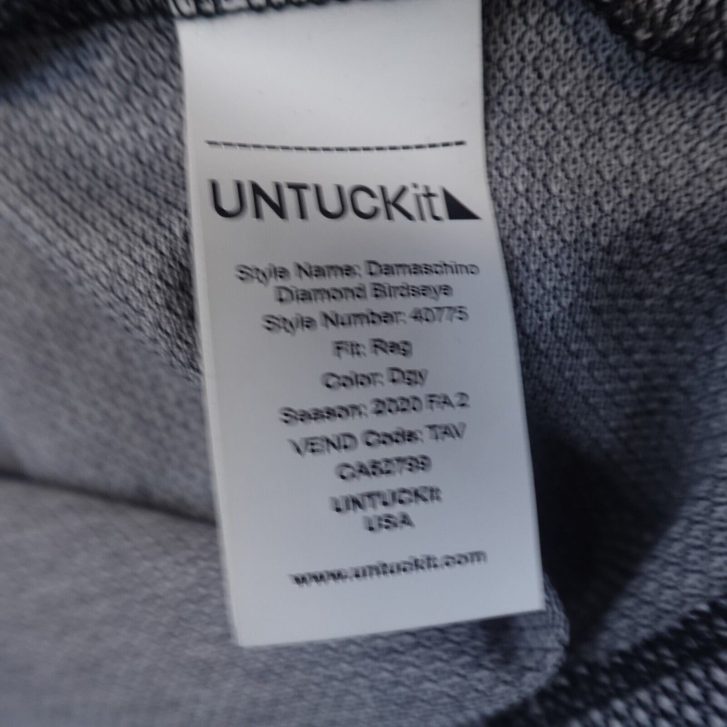 UNTUCKit Polo Shirt Mens Large Long Sleeve Damaschino Diamond Bridseye Gray