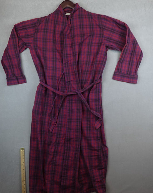 LL Bean Robe Womens Medium Regular Plaid Red Fleece Long Sleeves