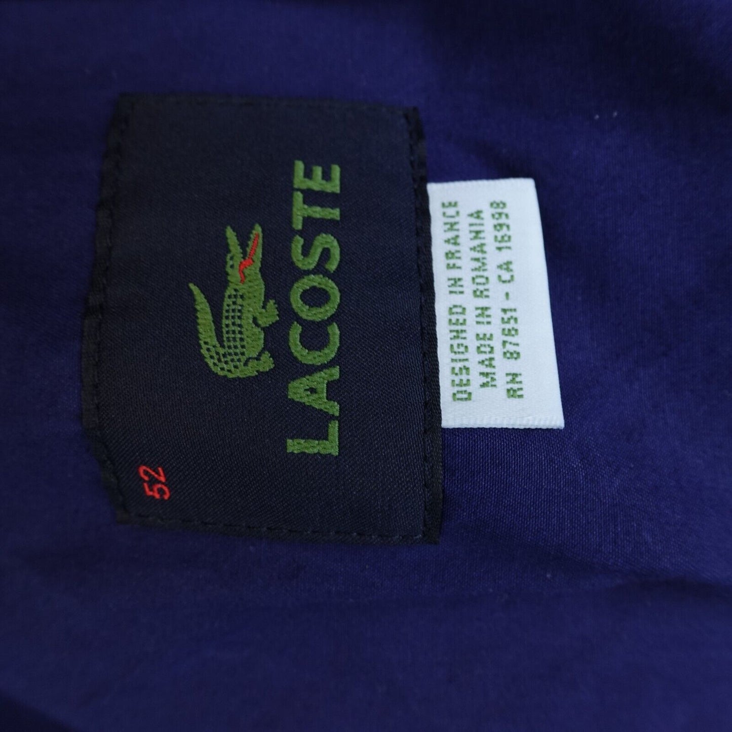 LACOSTE Coat Jacket Motion Navy Blue size 52 Large Button Front Detachable Hood