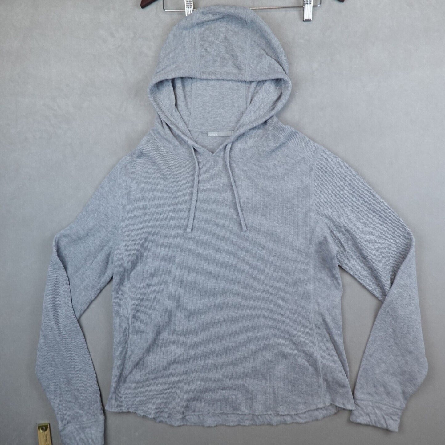 Vince Hoodie Thermal Sweatshirt Gray Waffle Knit Lined Pullover Adult Size Large