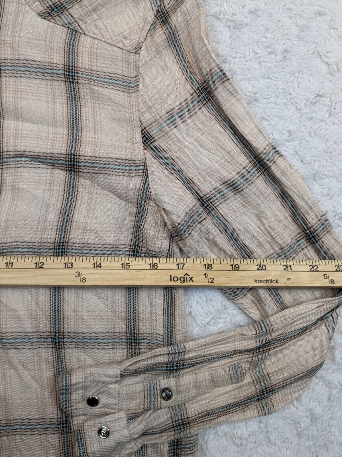 Youngla Shirt Mens Small Pearl Snap Plaid Lightweight Viscose Western Santa Cruz