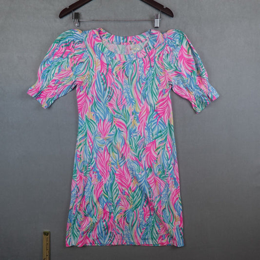 Lilly Pulitzer ADLEY Dress Short Puff Sleeves Sea Turtle Soiree Size Small