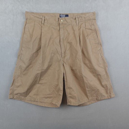 VTG Polo Ralph Lauren Shorts Mens 33 Chino Khaki Pleated Made In USA