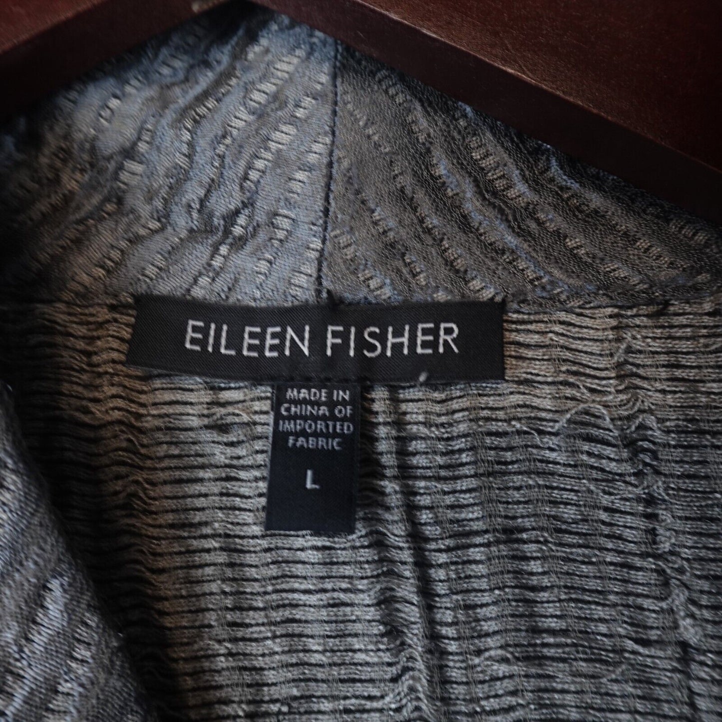 Eileen Fisher Cardigan Open Front Silk Blend Womens Large Metallic Gray Pockets