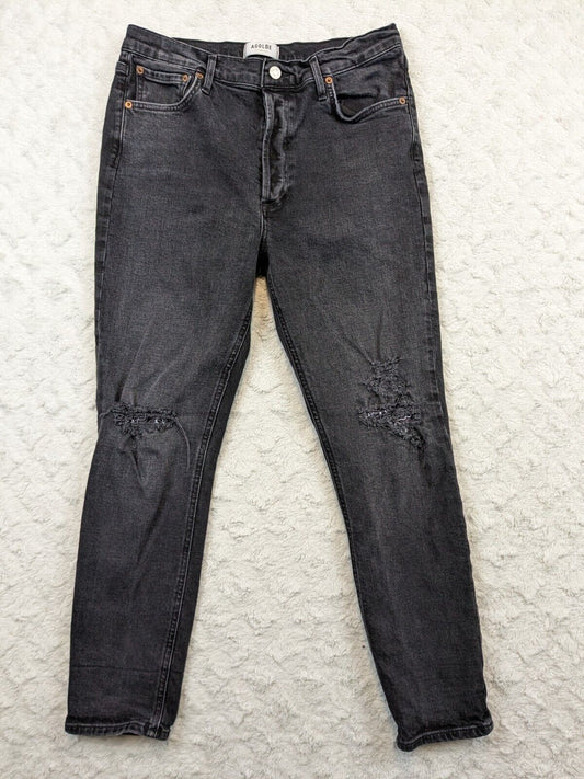 Agolde Jeans Womens 30x27 Button Fly High Rise Distressed Skinny Ankle Black