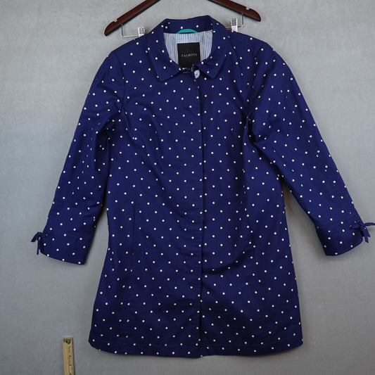 Talbots Coat Womens Blue Polka Dot Button Closure Long Sleeve Size 12 Lined