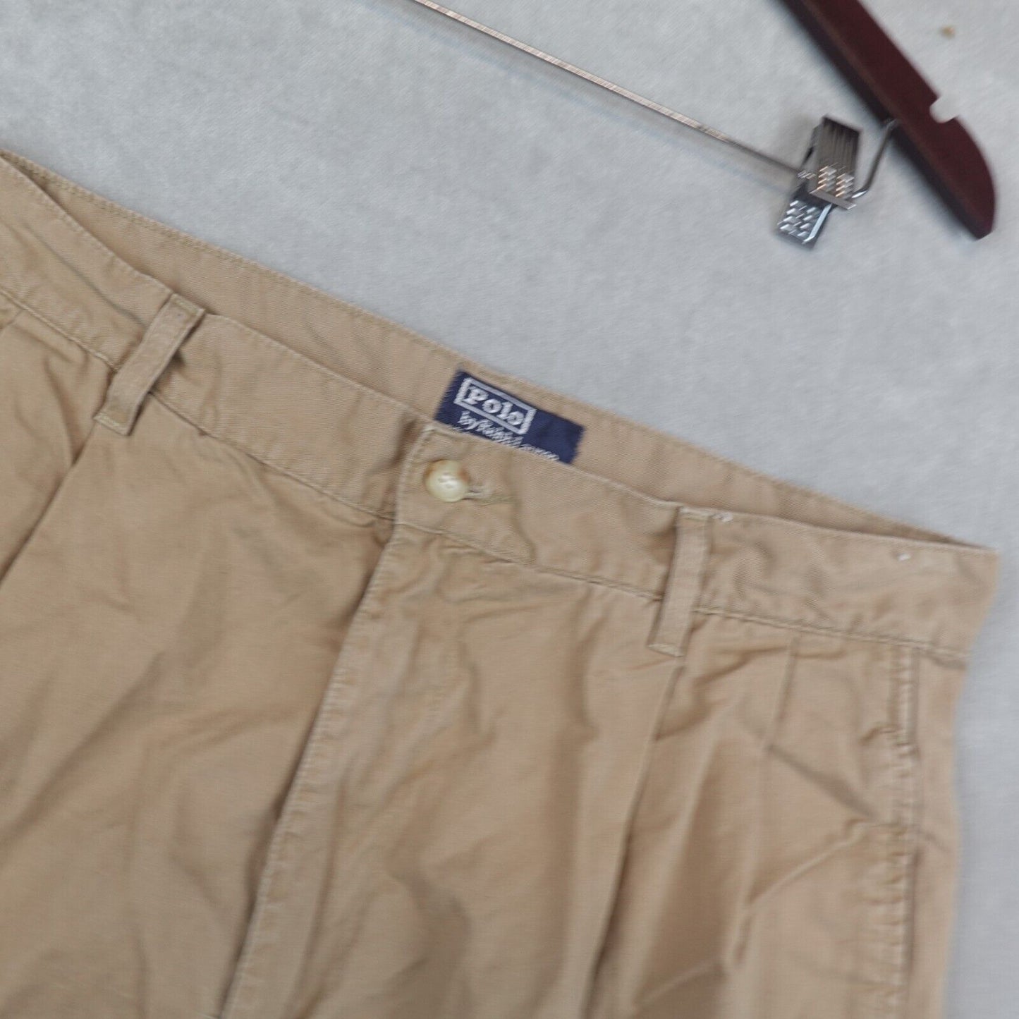 VTG Polo Ralph Lauren Shorts Mens 33 Chino Khaki Pleated Made In USA