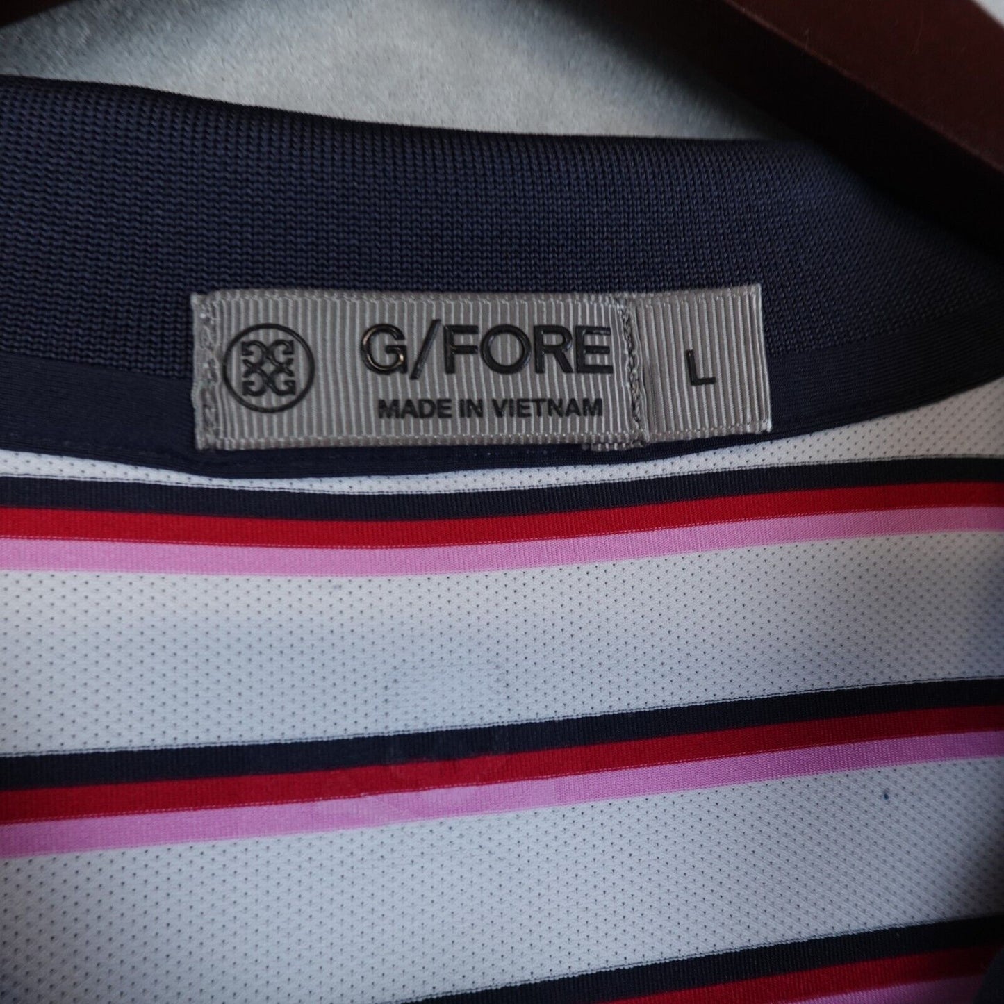 G/Fore Polo Shirt Mens Large White Striped Skull Golf Club Short Sleeve