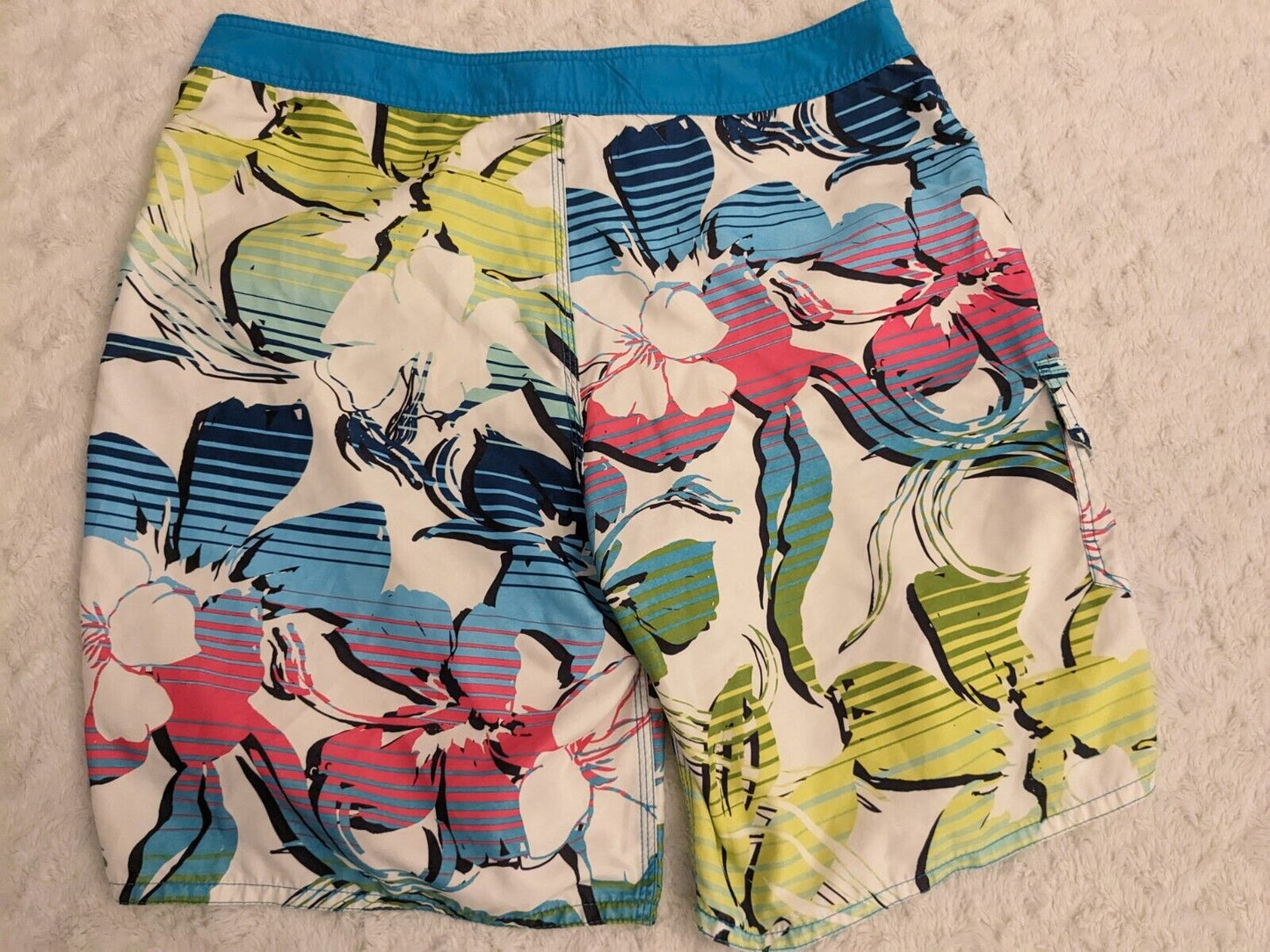 Vintage OP Ocean Pacific Swim Shorts Mens 38 Drawstring Floral Print Trunks OP