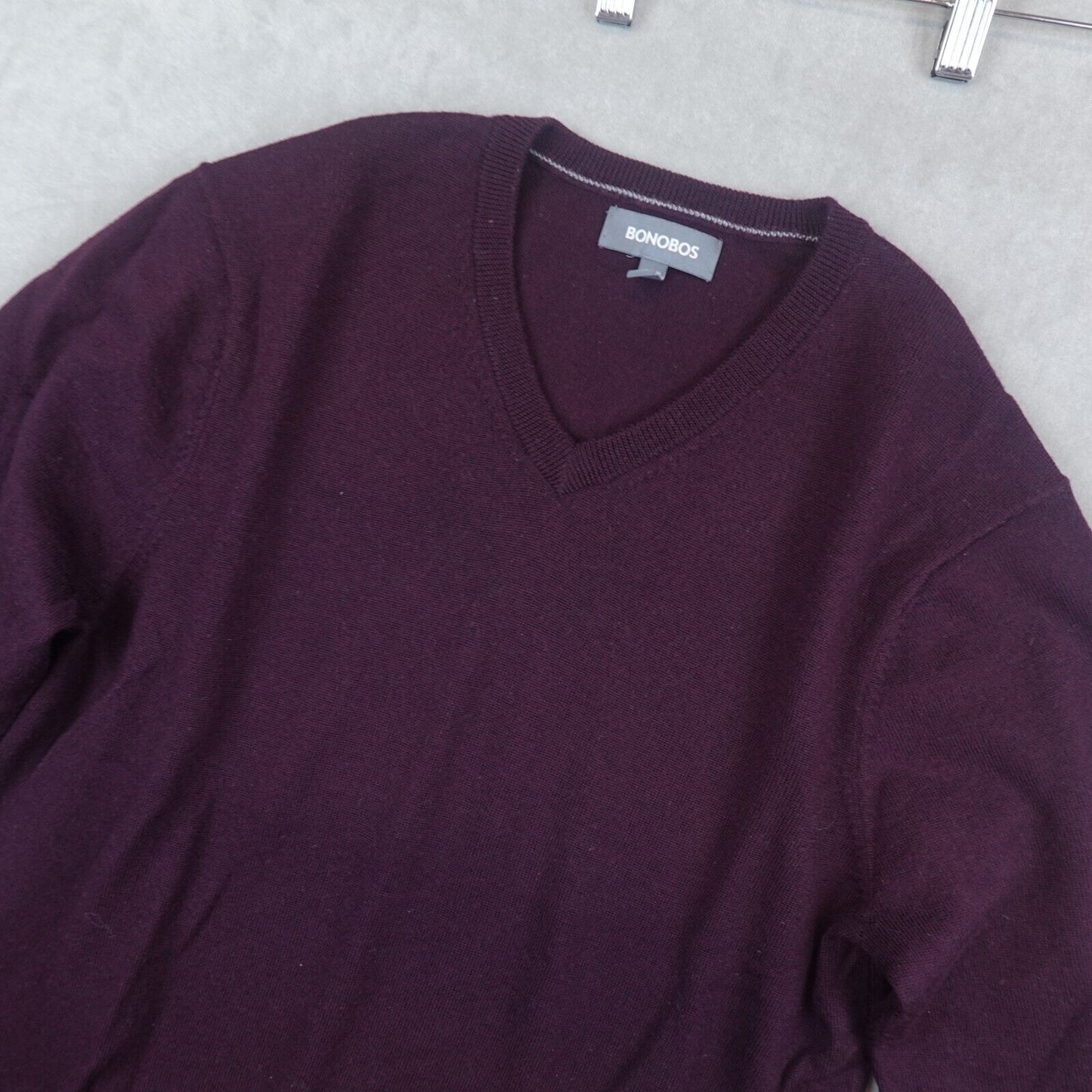 Bonobos Sweater Extra Fine Merino Wool Mens Medium V Neck Pullover Maroon L/S