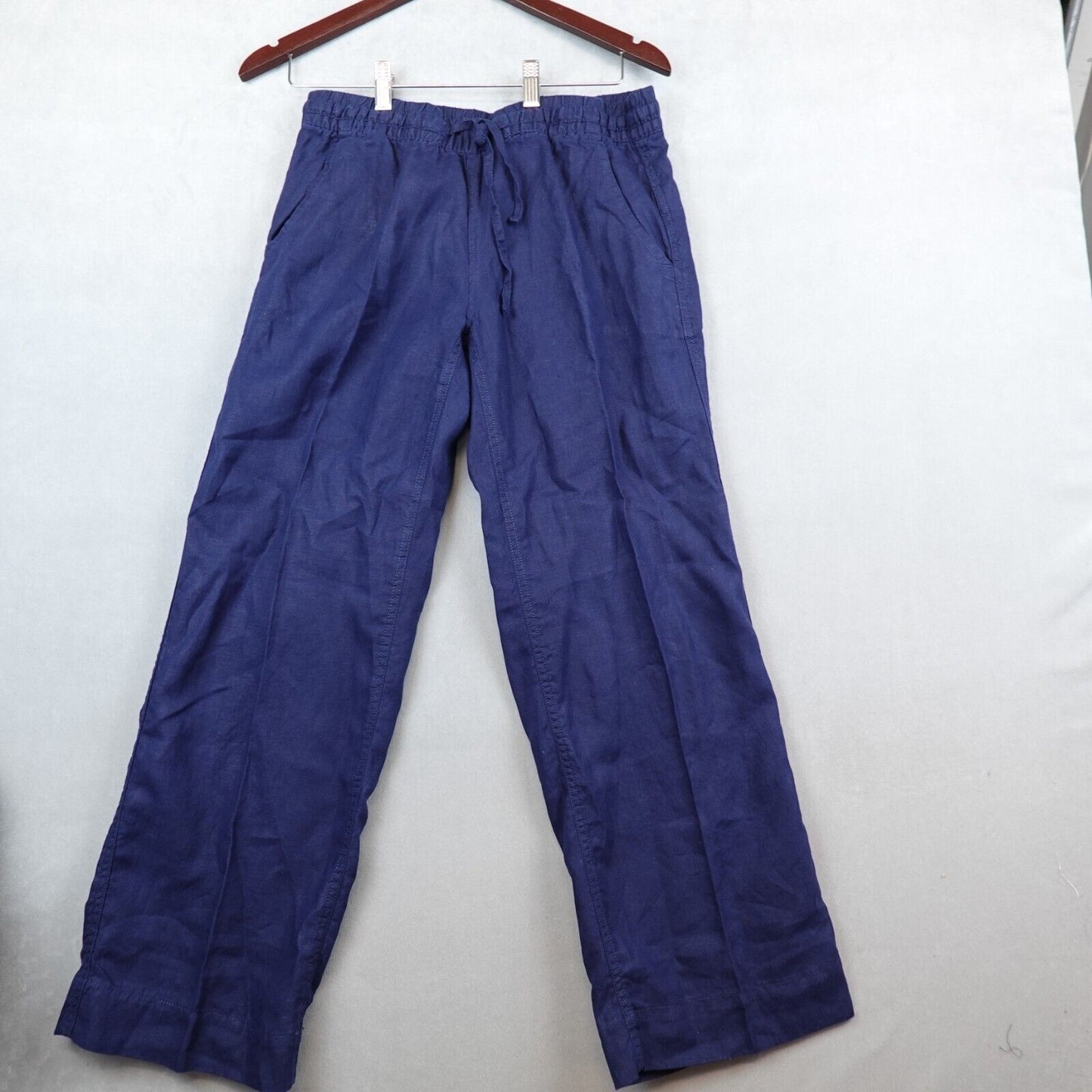 LL Bean Linen Pants Womens Classic Navy Blue Straight Leg Pull On Size 6 Petite