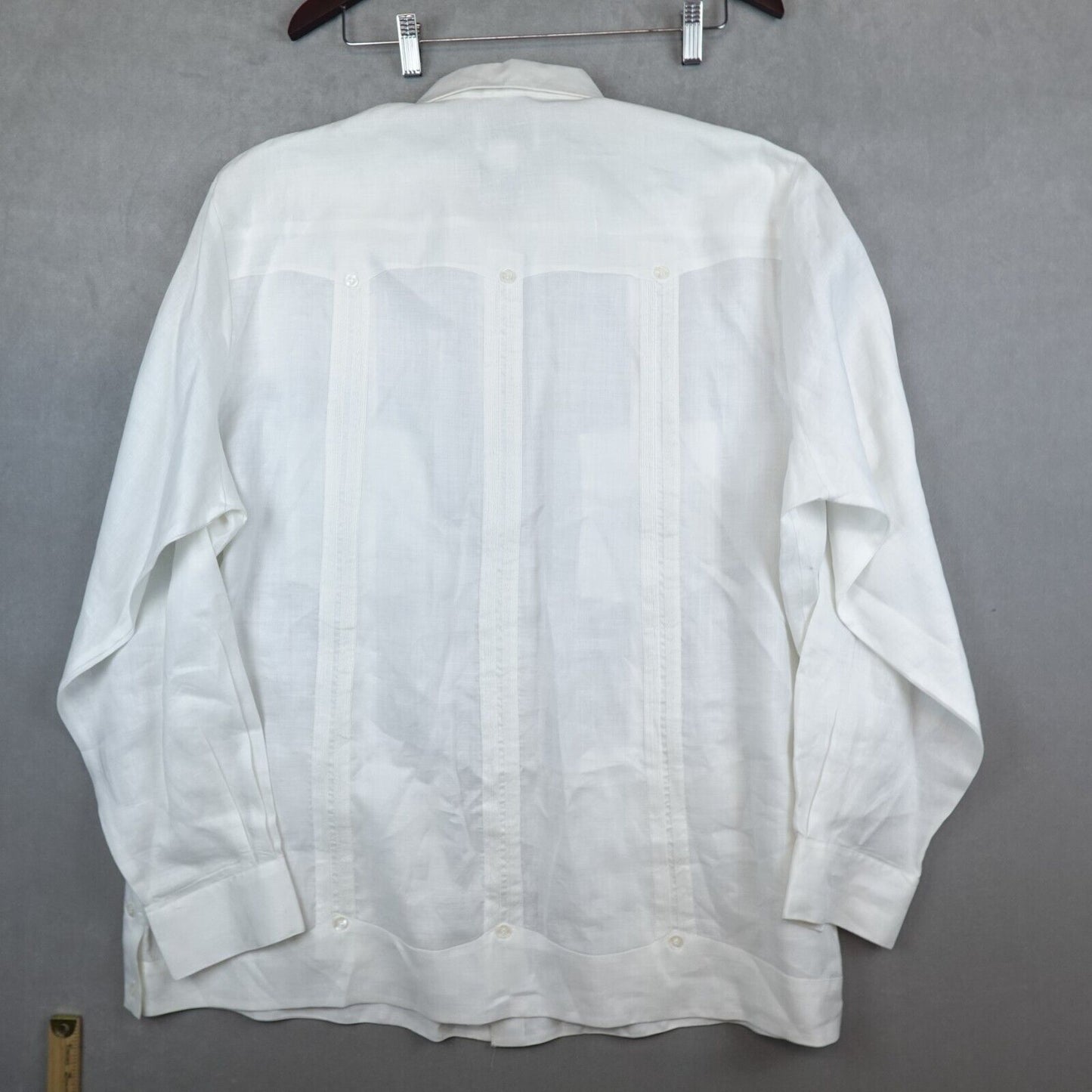 Ramon Puig Linen Shirt Mens XXL White Pockets Guayabera Long Sleeve Miami Cuba