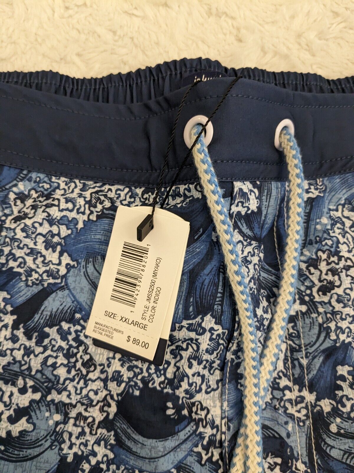 NWT johnnie O Swim Shorts Mens XXL Miyako Surf Indigo Blue Drawstring Lined $89