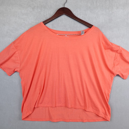 Athleta Studio Crop Tee  Coral Orange Short Sleeve T-Shirt Size XL Boxy Oversize