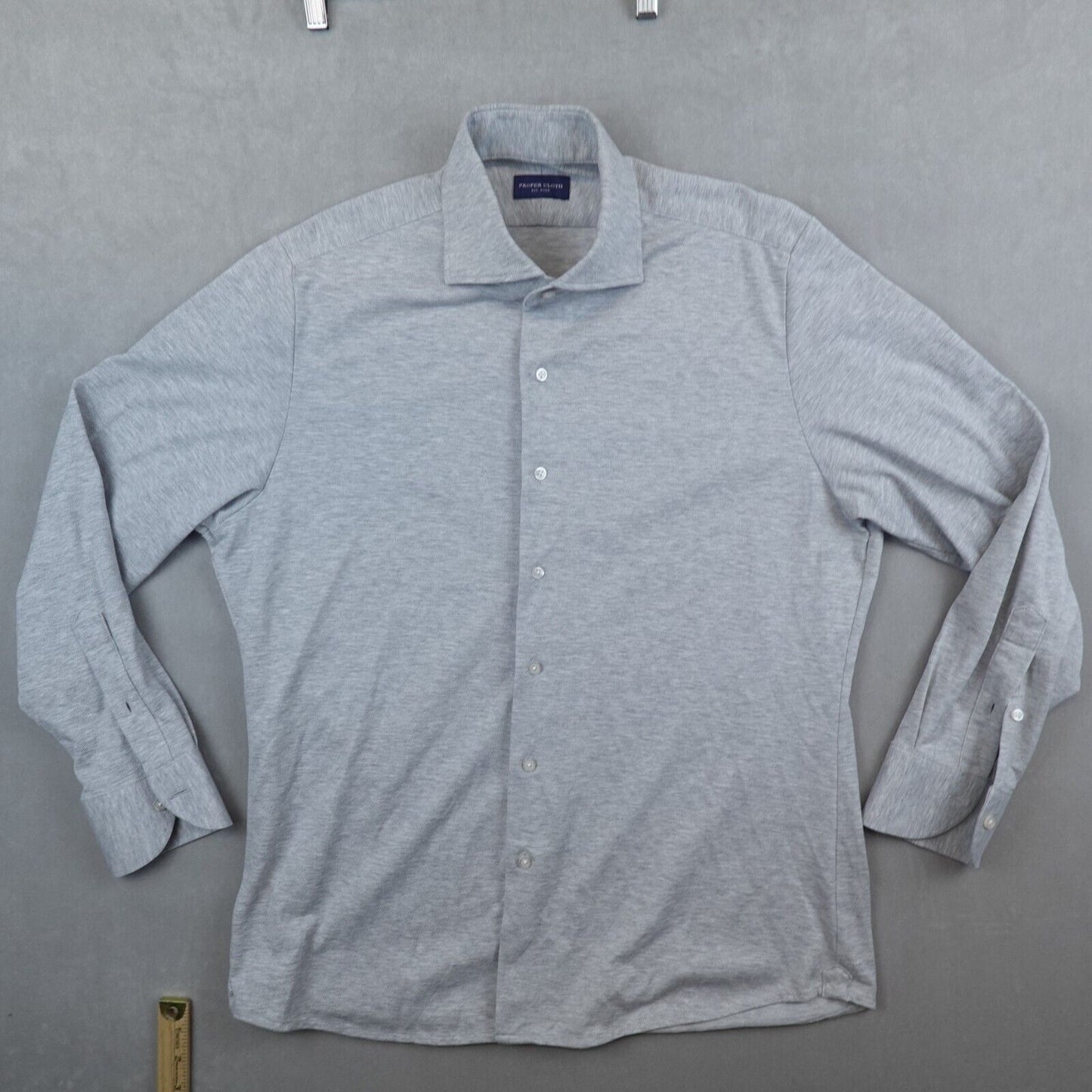 Proper Cloth Shirt Mens Sullivan Light Grey Mellange Easy Care Knit Long Sleeve