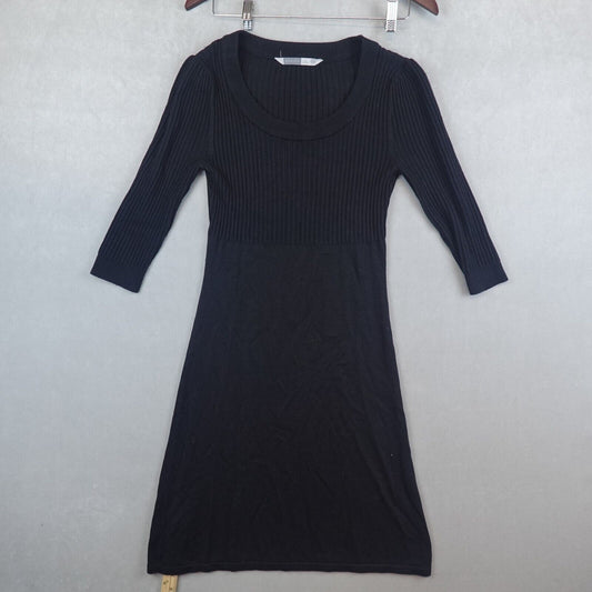 Athleta Dress Womens Small Black Ribbed Sweater Cashmere Bamboo Blend 3/4 Sleeve