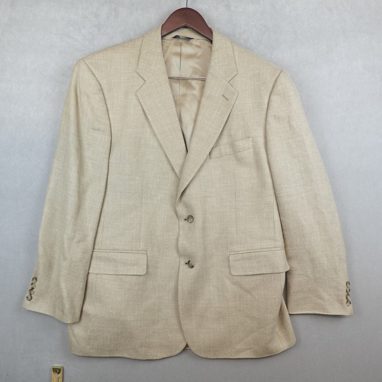 Brooks Brothers Blazer Silk Linen Wool 44R Tan Sport Coat Lined