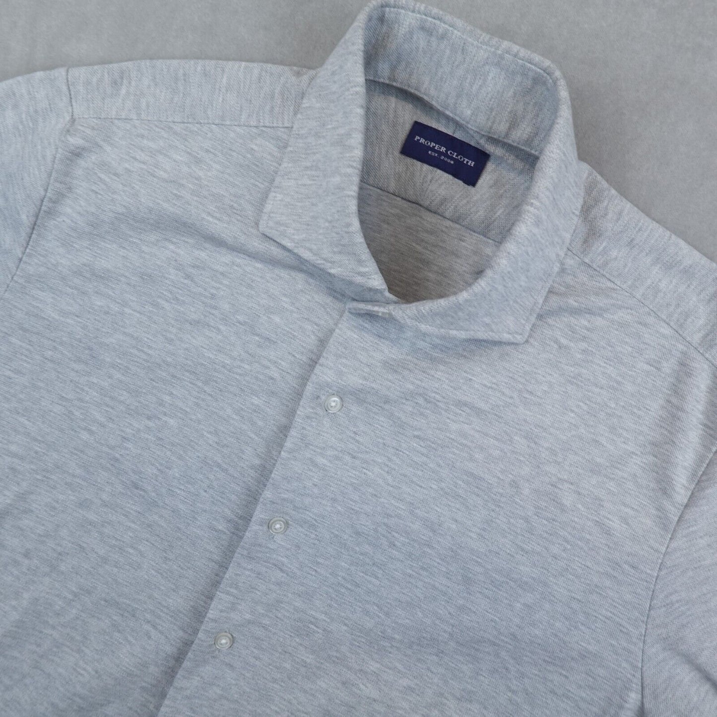 Proper Cloth Shirt Mens Sullivan Light Grey Mellange Easy Care Knit Long Sleeve