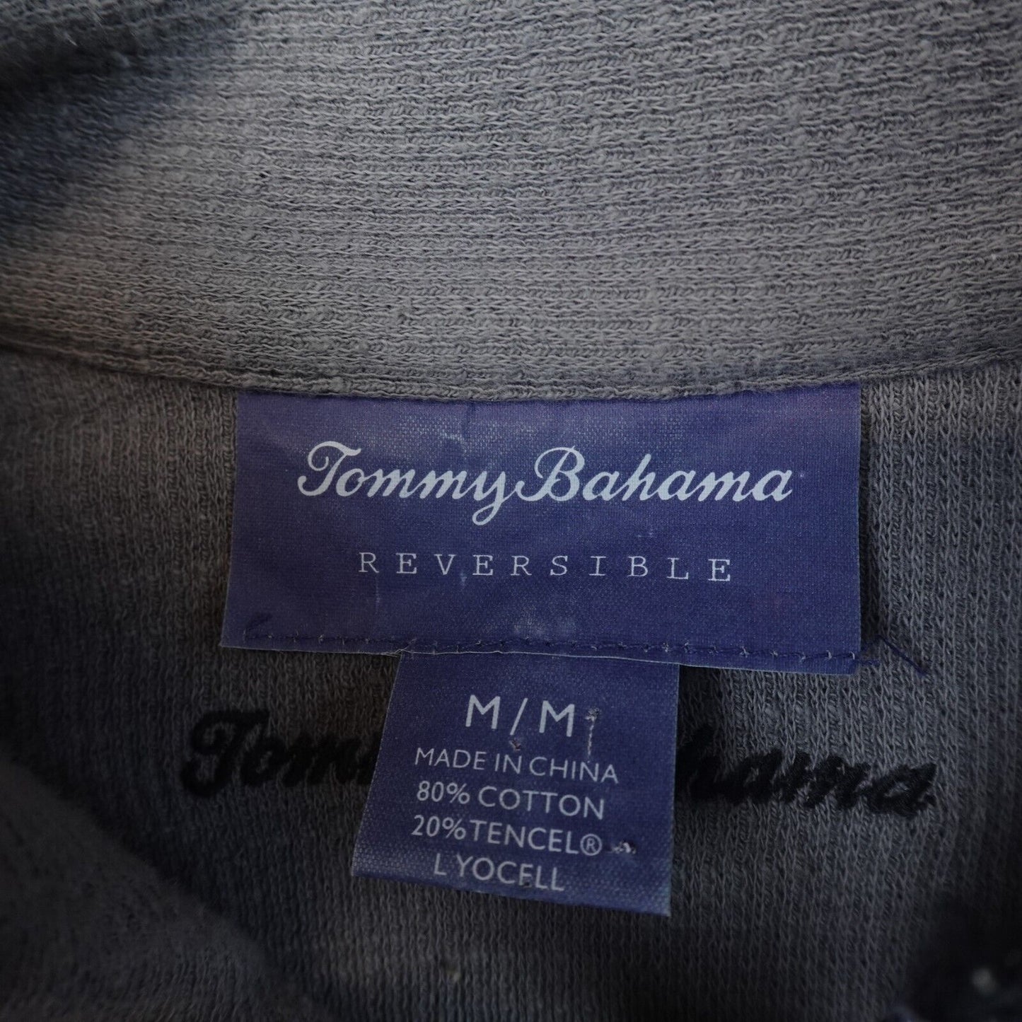 TOMMY BAHAMA Sweater Mens Medium Reversible Gray Knit 1/4 Zip Pull Over Shirt